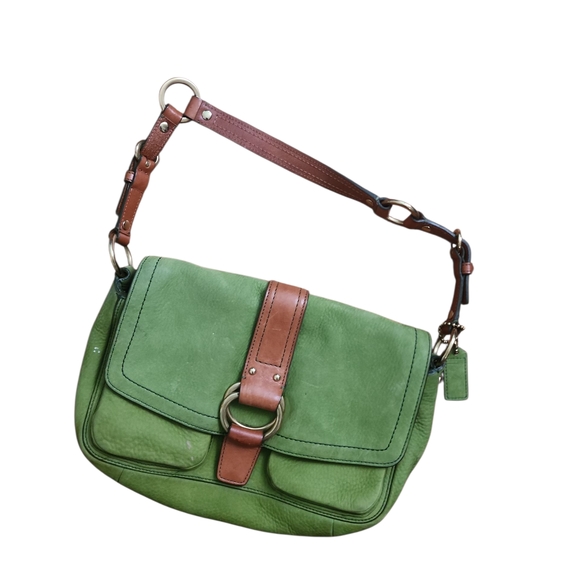 Vtg Chelsea 2005 Y2K Fern Green Coach Medium Flap Shoulder Bag - Picture 1 of 6
